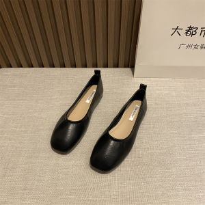 Soft Leather Flat Bottom Bean Shoes Womens Sweet Grandma Shoes Trendy Slip-On Fashion Single Shoes round Toe Low Heel
