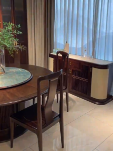 New Chinese Style Ugyen Wood Restaurant Home Dining Table and Chair Elegant Accessible Luxury Solid Wood round Dining Table Hotel Large Furniture Customization