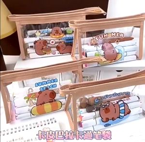 (READY STOCK) Brown Transparent Capybara Waterproof Pencil Box Kids Birthday Present Gift 学生褐色透明文具袋儿童生日礼物奖励 kotak pensil