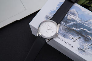 Seagull Mechanical Watch Mens Automatic Calendar Waterproof Retro Style Stainless Steel Case Leather Band Business Wristwatch