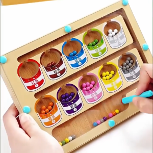 Montessori Wooden Bead Maze Ice Cream Board Magnetic Pen Toy for Kids Color Number Counting 走珠迷宫