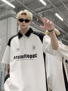 Áo Thun Nam Mùa Hè American High Street Cổ Polo Tay Ngắn Dáng Rộng Mỏng Thoáng Khí Thoải Mái Phong Cách Đường Phố