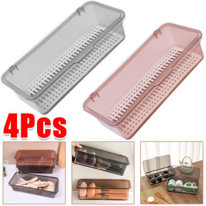 4 ชิ้น กล่องเก็บถาดช้อนส้อมใส พร้อมฝาปิด / กล่องจัดระเบียบชุดน้ำชากันฝุ่นความจุขนาดใหญ่ / กล่องจัดระเบียบภาชนะพลาสติก