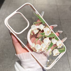 Floral Print Phone Case For iPhone 17 16 15 14 13 12 11 Pro XS Max X XR Plus Air 17E 16E Magnetic Clear Back Cover Color Border