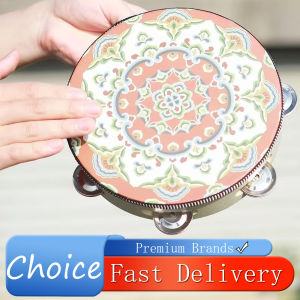8 Inch Tambourine Hand Drum Dunhuang Style Stainless Steel Bells Drums Percussion Musical Instruments Orff Classic Flower Drums