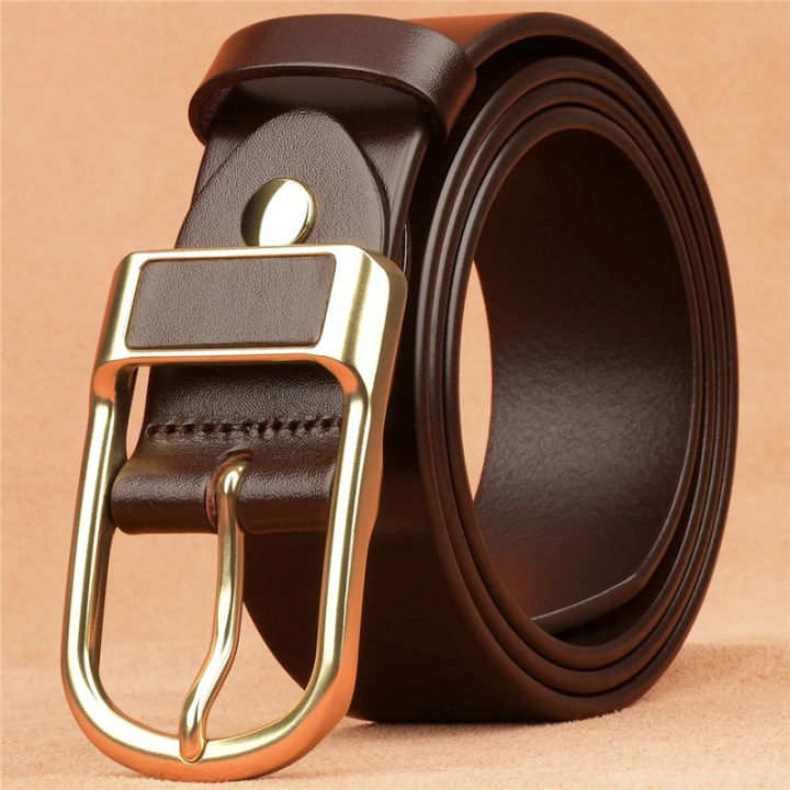 Men Retro Belts Smooth Leather High Quality Alloy Pin Buckle Belt