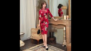 Ready Stock 新年旗袍 CNY Oriental Beauty Plush Velvet Red Midi Cheongsam 1316-28 東方之美金絲絨紅色中長旗袍