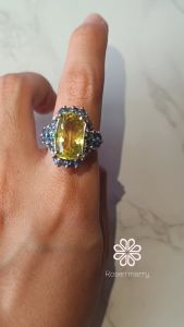 Rosenmarry/แหวนเลม่อนควอทซ์แท้ล้อมไพลินแท้ 9 กะรัต ตัวเรือนเงินแท้925 ไซส60  พร้อมกล่อง BR019