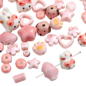 1-10 cái/túi Gốm Hồng Ngũ giác Hoa Vòng beadsbeads cho DIY làm phụ kiện trang sức thời trang