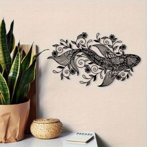 CIFbuy | Tranh Treo Tường Kim Loại Hình Cá Koi Cổ Điển - Tranh Sắt Phong Cách Châu Á Chống Chịu Thời Tiết Phù Hợp Phong Thủy Trang Trí Văn Phòng Phòng Tập Yoga