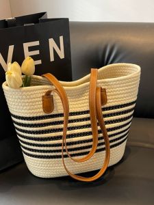 Beachy Bohemian Large Capacity Straw Woven Tote Bag Womens Single Shoulder Basket Bag Travel Beach Handbag Soft Fabric