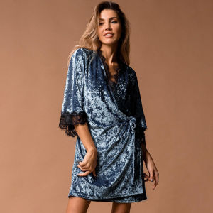 Hiloc ชุดนอนผู้หญิงชุดคลุมกำมะหยี่ชุดนอนถักชุดนอนลูกไม้ประกบกันเสื้อคลุมอาบน้ำขุดนอนครึ่งชุดนอนแบบหนา