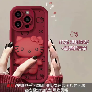 Kitty Cat Rotating Mirror Stand Holder Full Cover for  16Promax Huawei Mate60Pro Cute Pura70 Womens OPPO Reno12 Vivos19 Soft Phone Case