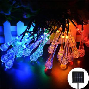 Solar Water Drop String Light Garland Fariy Lights Christmas Wedding Ramadan Decor Backyard & Garden Lawn Fence Patio Decoration