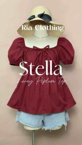 STELLA Square Neck Peplum Puff Sleeves Off-shoulder Blouse Korean BKK Trendy Top Women Ria Clothing