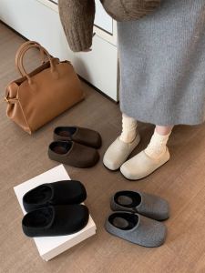 Japanese Style Retro Platform Increased Cotton Slippers 2024 New Arrival Slip-on Lofter Outwear Baotou Fur Semi-Slipper