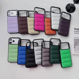 3D the Puffer Hard Phone Case for iPhone Air 17 16 15 14 13 Pro Max Down Jackets Winter Soft Touch Cotton Filled Cover Shell