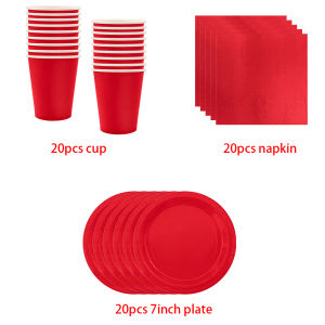 10Guests Red Paper Plates Solid Color Disposable Tableware Napkins Cups Pink Happy Girl Birthday Party Wedding Decorations Gifts