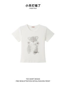 Áo Thun Nữ Cổ Tròn Tay Ngắn Dáng Ôm Vừa Vặn in Họa Tiết Hoạt Hình Màu Trắng Mùa Hè 2025 Áo Thun Cotton Pha Trộn