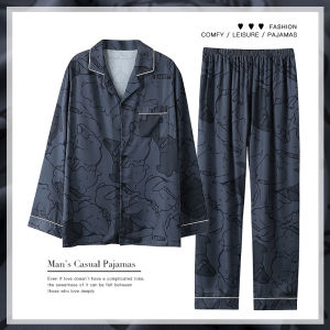 Couples Sleepwear Long Sleeve Thin Ice Silk Home Clothes Set for Spring Autumn And Summer Mens Black Large Size Home Suit