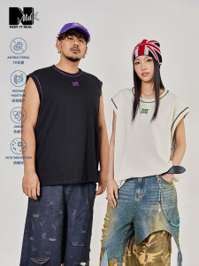 NMAX Large Size Trendy Mens Clothing Summer 7A Antibacterial Moisture Wicking Quick Dry Printed Color Block Oversized Vest