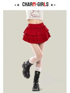 Váy Ngắn Chữ a Màu Đỏ Phong Cách Ngọt Ngào Cạp Cao Váy Ngắn Thường Ngày Mùa Hè 2025 Váy Ngắn Nữ Tính Cho Cô Gái Mỹ