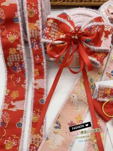 Chinese Style Red Ribbon Bunny Embroidery Pattern Ribbon DIY Kids New Year Handmade Hair Clips Ribbon Material