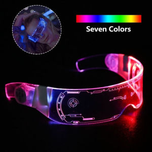 7 Color Decorative Cyberpunk Glasses Colorful Luminous Glasses LED Light Up Eyeglasses for Bar KTV Halloween Cyberpunk Party