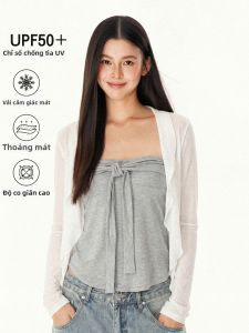 offsoul | Áo Camisole Mở Thẻ Ruffle Phong Cách Lười Cảm Giác Mát Lạnh Chống Nắng
