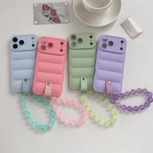 szhaiyu | Down Jacket Bead Wrist Strap Phone Case for IPhone 17E 16E 17 Air 16 15 Plus 14 13 12 11 Pro Max X XR XS Soft Silicone Cover