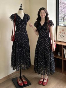 Slimming Waist Retro Floral Long Dress