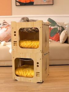 คอนโดแมว ที่นอนแมว กล่องไม้แมว บ้านแมว พร้อมเปลแมว แถมเบา