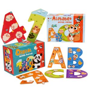 Bộ bảng chữ cái và mô hình con số bằng gỗ cho trẻ em-Bảng dùng trong học tập ABC & 123 với hình minh họa động vật | Montessori Đồ chơi giáo dục bé trai & bé gái lứa tuổi 3 +