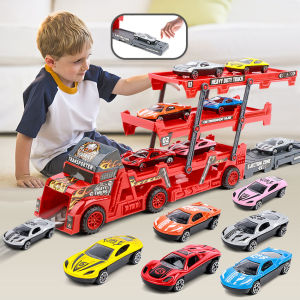 Childrens toy folding deformation transporter catapult alloy car engineering car police car baby boy toy car
