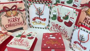 ถุงของขวัญ  หูหิ้วเชือกอย่างดี กระดาษหนา ลายน่ารัก เรียบหรู วันคริสต์มาส พร้อมส่ง