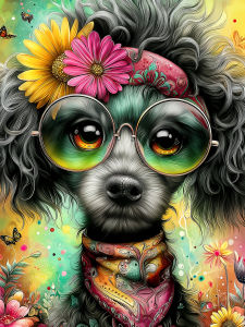 Huacan DIY Diamond Painting Dog Daisy Diamond Mosaic Animal Flower Complete Kit Picture Of Rhinestones