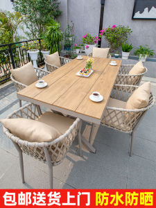 Outdoor Desk-Chair Courtyard House Casual Aluminum Alloy Rattan Chair Outdoor Terrace Scandinavian Outdoor Garden Table and Chair Combination