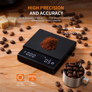 Mini Coffee Scale with TimerRechargeable Espresso Scale with 2kg/0.1g Precision Scale Portable Digital Kitchen Scale Black