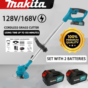 Makita Grass Cutter Heavy Duty 168V Original Electric Cordless Lawn Mower Grass Trimmer Rechargeable Portable 2 Battery