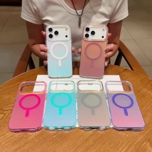 Gradient Laser Aurora Magnetic for Magsafe Charge Case for iPhone 17 Pro Max Air 15 14 Pro Max 16 Plus Shockproof Bumper Cover