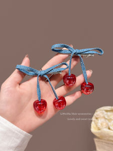 กิ๊บติดผมสไตล์เกาหลีพร้อมโบว์ผีเสื้อสีแดง กิ๊บติดผมสไตล์เดนิมสำหรับผู้หญิง พร้อมหน้าม้า กิ๊บติดผมแบบย้อนยุค ที่คาดผม