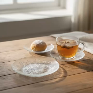 Set 6 Đĩa Thủy Tinh Trong Suốt Khắc Nổi Hoa Hồng 14.5cm Dùng Đựng Bánh Kẹo Trái Cây Bát Ăn Kèm Cổ Điển Sang Trọng