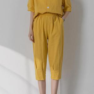 Quần Dài Cotton Lanh Mỏng Thoáng Khí Mùa Hè Cho Nữ Quần Dài Đến Giữa Bắp Chân Cạp Thấp Phong Cách Harajuku Dài Tám Điểm