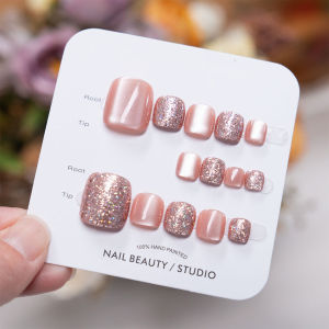 Cat Eyes Fake Toenails With Glitter False Toe Nails Square Head Artificial Nails Patch Removable Nail Full Cover Nail Tips