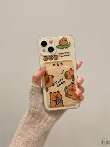 Qiguan Brown Capybara Wristband Phone Case for  14/13Promax Card Holder Soft TPU Shell Cute Animal Themed Accessory