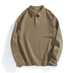 Hansca Mens Pure Color Long Sleeve Polo Shirt Loose Fit Hoodie Style Autumn Winter New Trendy Brand Versatile Casual Cotton Polyester