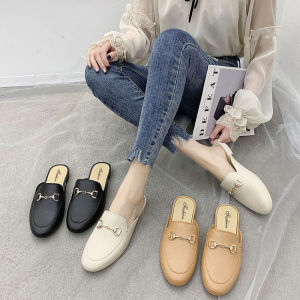 Ladies Summer Casual Fashion Sandals Outdoor Wear Leather Splicing round Head Anti-Slip Flat Heel PVC Material Slip-On Shoes
