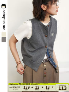 Gray Knitted Sweater Vest Womens Style Layering Top by Octopusme round Neck Single Button Polyester Acrylic Lyocell Nylon Wool Blend