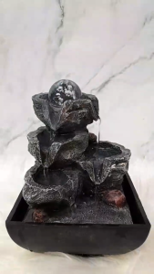 Natural Rock Cascade Indoor Water Fountain with LED Crystal Sphere