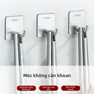 Móc Dán Tường Bằng Thép Không Gỉ Để Sắp Xếp Nhà Bếp Phòng Tắm Không Cần Khoan Màu Đen/trắng/bạc Móc Đa Năng